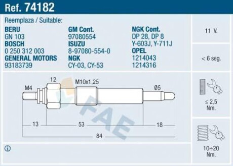 Свічка розжарювання FAE 74182