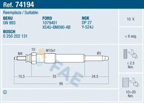 Свічка розжарювання FAE 74194