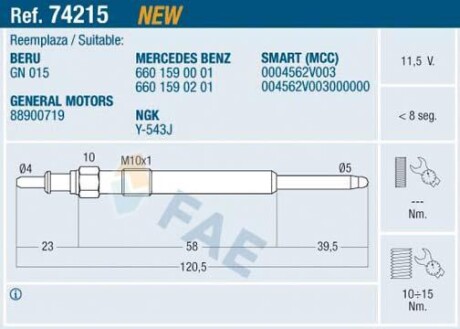 Свічка розжарювання FAE 74215