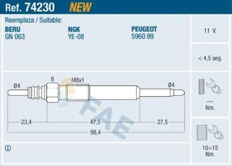 Свіча розжарювання FAE 74230