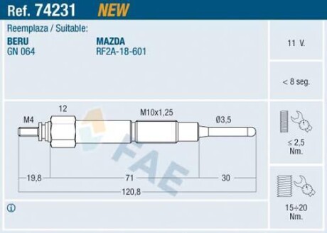 Свічка розжарювання FAE 74231