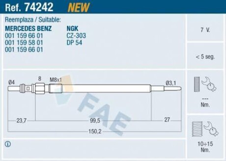 Свічка розжарювання FAE 74242