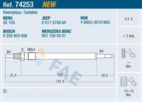 Свічка розжарювання FAE 74253