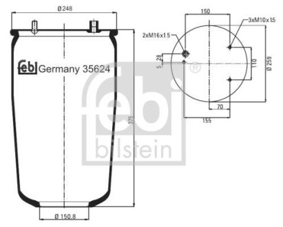 Пневмоподушка підвіски без поршня FEBI BILSTEIN 35624