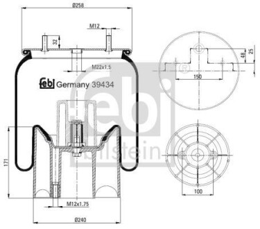 Пневморессора 4157 N P04 (со стаканом) FEBI BILSTEIN 39434