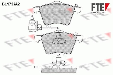 Комплект тормозных колодок, дисковый механизм FTE BL1755A2