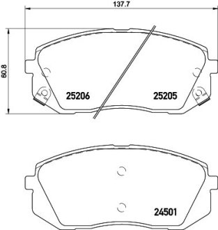 Колодки гальмівні (передні) Hyundai Sonata VI/VII 09-/Tucson 15-/ Kona 17- /Kia Pro Ceed 18-/ Sportage 15- (Mando) HELLA 8DB355025981