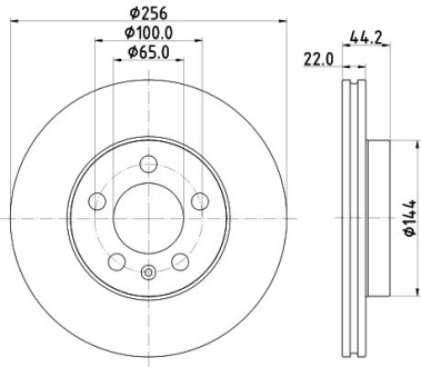 Диск гальмівний перед. Audi A1 Seat Arona, Ibiza Skoda Fabia, Kamiq, Scala VW Polo 1.0-2.0 01.17- HELLA 8DD 355 132-091