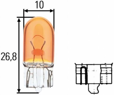 Лампа розжарювання, WY5W 12V 5W W 2,1 x 9,5d Amber HELLA 8GP003594541 (фото 1)