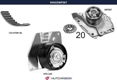 Комплект ГРМ + помпа Renault Megane/Scenic/Grand Scenic 1.9 dCi 09- (133x26) HUTCHINSON KH453WP367