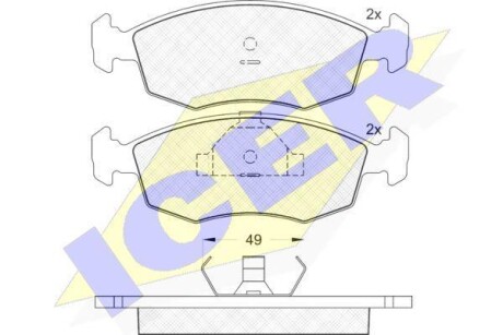 Гальмівні колодки, дискове гальмо (набір) ICER 180543 (фото 1)