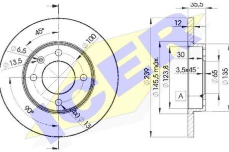 Диск тормозной (передний) VW Caddy I 82-92 (239x12) ICER 78BD3300-2