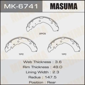 Колодки тормозные стояночного тормоза MASUMA MK6741