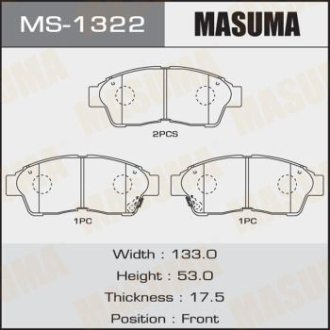 Колодки гальмівні передн Toyota Camry (-00), RAV 4 (-00) (MS-1322) MASUMA MS1322