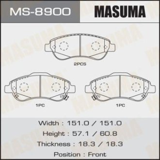 Колодки гальмівні передн Honda CR-V (07-16) (MS-8900) MASUMA MS8900 (фото 1)