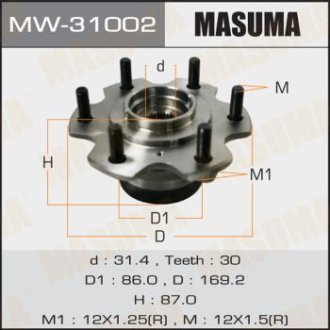 Маточина колеса переднього у зборі з підшипником Mitsubishi Pajero (00-) (MW-31002) MASUMA MW31002