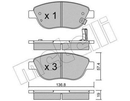 Гальмівні колодки, дискове гальмо (набір) Metelli 2203222