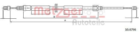 Трос ручника Renault Scenic III 09- (1897/1062 мм) METZGER 106796