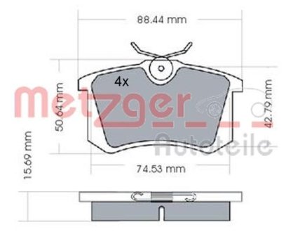 Колодки тормозные (задние) VW Golf/Passat 83-02/ Peugeot 405 87-96 (87.1x52.8x15.1) METZGER 1170022