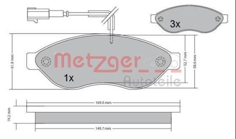 Колодки тормозные (передние) Citroen Jumper/Fiat Ducato/Peugeot Boxer 06- (с датчиком) METZGER 1170073