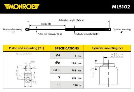 Газова пружина капоту MONROE ML5102