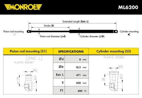 Газовая пружина MONROE ML6200