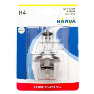 Лампа галогенная H4 12V 60/55W P43t RANGE POWER 50 NARVA 48861B1