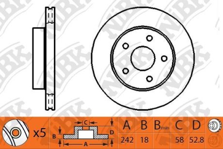 Диск тормозной передний 242мм Subaru Impreza, Legasy NiBK RN1276