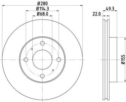 Диск гальмівний передній Nissan Almera 1.5, 1.8, 2.2 (00-), Primera 1.6, 1.8, 2.0 (96-02) NISSHINBO ND2023K