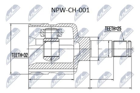 ШАРНІР РІВНИХ КУТОВИХ ШВИДКОСТЕЙ | CHRYSLER VOYAGER/GRAND VOYAGER 95-, DODGE CARAVAN 95- /ЛІВ/ NTY NPWCH001