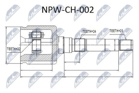 ШАРНІР РІВНИХ КУТОВИХ ШВИДКОСТЕЙ | CHRYSLER VOYAGER/GRAND VOYAGER 95-, DODGE CARAVAN 95- /ПРАВ/ NTY NPWCH002