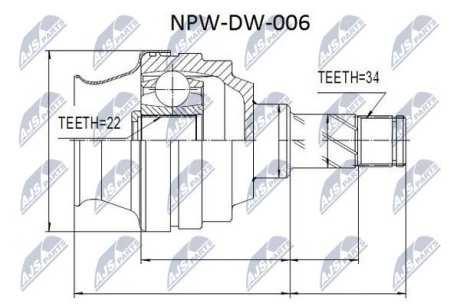 ШАРНІР РІВНИХ КУТОВИХ ШВИДКОСТЕЙ | CHEVROLET AVEO/LACETTI 1.4 02-, DAEWOO KALOS 1.4 02- NTY NPWDW006 (фото 1)