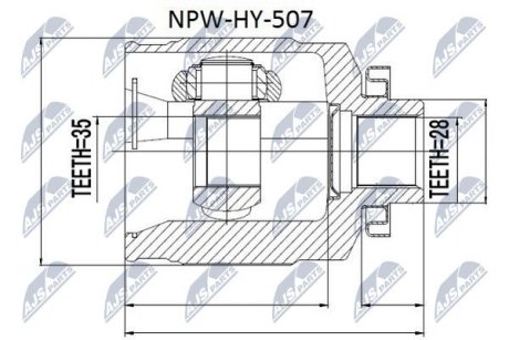 ШАРНІР РІВНИХ КУТОВИХ ШВИДКОСТЕЙ | HYUNDAI SANTA FE 2.2CRDI 05- /ПРАВ/ NTY NPWHY507