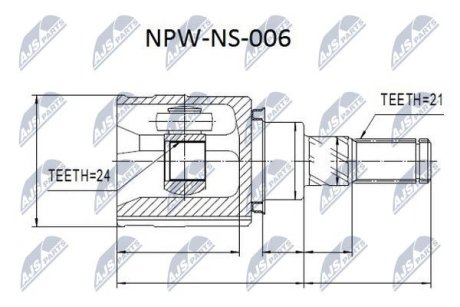 Внутренний шрус nissan murano z50 0207 xtrail t30 0006 397112u600 NTY NPWNS006