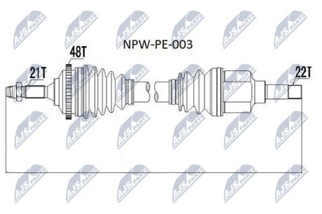 ПІВВІСЬ | PEUGEOT 206 1.1,1.4 98-,1.6 98-00,1.4HDI 01- /ЛІВ/ NTY NPWPE003