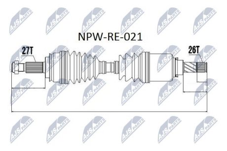 Приводной вал (полуось) renault kangoo 1.5dci 1.6 08,8200687739 NTY NPWRE021 (фото 1)