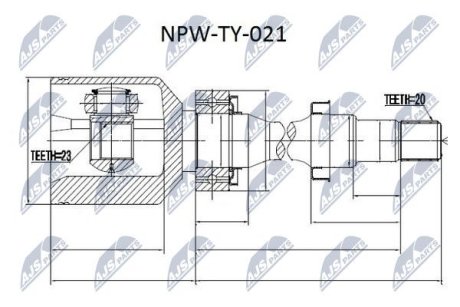 ШАРНІР РІВНИХ КУТОВИХ ШВИДКОСТЕЙ | TOYOTA AVENSIS AT220/ZZT220/AT221/ST220 1.6,2.0 97-03 /ПРАВ/ NTY NPWTY021