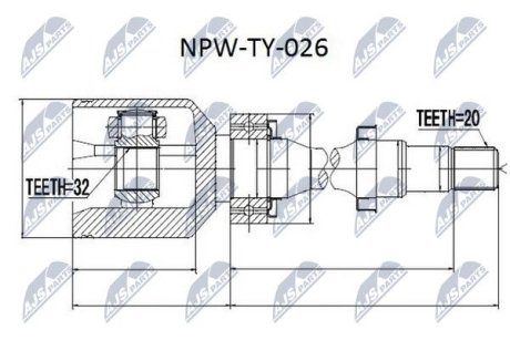 ШАРНІР РІВНИХ КУТОВИХ ШВИДКОСТЕЙ | TOYOTA AVENSIS CT220 2.0TD 97-06.2000, AZT220 2.0 00-03 /ПРАВ/ NTY NPWTY026