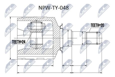 ШАРНІР РІВНИХ КУТОВИХ ШВИДКОСТЕЙ | TOYOTA AVENSIS ZZT221 1.8 00-12.2002, COROLLA NDE120 1.4D-4D 04-07, ZZE123 1.8 04-07, COROLLA VERSO ZNR10 1.6 04-, ZNR11 1.8 04- /ЛІВ/ NTY NPWTY048 (фото 1)