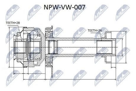 Внутренний шрус vw t5 1.9tdi 03,7h0407332p NTY NPWVW007