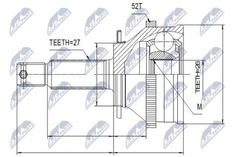 ШАРНІР РІВНИХ КУТОВИХ ШВИДКОСТЕЙ | HYUNDAI SANTA FE 00-, SONATA EF 99-05 /+ABS=52T/ NTY NPZHY501