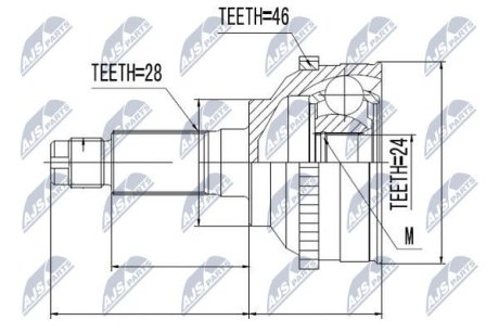 ШАРНІР РІВНИХ КУТОВИХ ШВИДКОСТЕЙ | KIA CLARUS -02, SEPHIA/SHUMA 1.8 98-01, CARENS 02- /+ABS=46T/ NTY NPZKA326