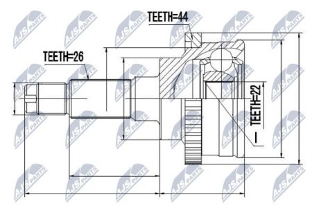 ШАРНІР РІВНИХ КУТОВИХ ШВИДКОСТЕЙ | MAZDA 323 BG 1.6, MX-3 1.6 16V 89-94 /+ABS=44T/ NTY NPZMZ016