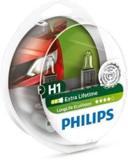 Ліхтар накалу H1 12V 55W P14,5s LongerLife Ecovision 2шт PHILIPS 12258LLECOS2