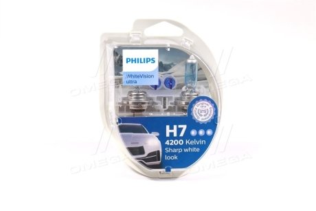 Лампа розжарювання H7 12V 55W PX26d H7 WhiteVision ULTRA +60 (4200K) (компл) PHILIPS 12972WVUSM