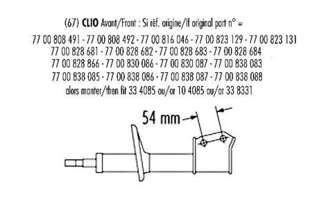 Стойка передняя Clio1 1.4-> 54mm (масло) RECORD 10 4085