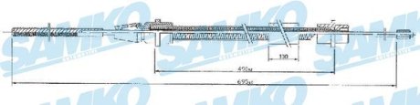 Трос ручного гальма.r. P406 /L/ 695/500 SAMKO C0631B
