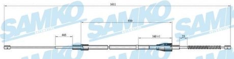 Трос ручного гальма.r. SE/SK/VW 1580/918 SAMKO C0809B