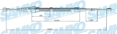 Трос ручного гальма.r. AU/SE/SK/VW 1690/1060 SAMKO C0953B