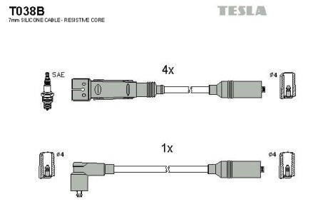 Комплект проводів запалювання TESLA T038B